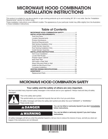 KitchenAid Microwave Hood Combination Installation Guide | Manualzz