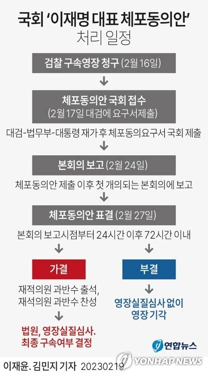 그래픽 국회 이재명 대표 체포동의안 처리 일정 연합뉴스