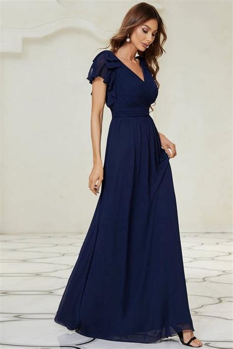 Dresses Maxi Long Chiffon Evening Dress With Ruffles Sleeves Ever