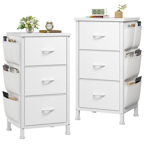 EnHomee White Nightstand Set of 2, Modern Nightstand with Drawers & Side Pockets,Tall Nightstand ...