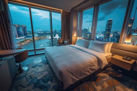 Premium Photo | Hotel room and Singapore view vacation concept background