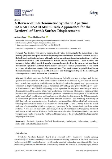 A Review Of Interferometric Synthetic Aperture Radar Insar Multi