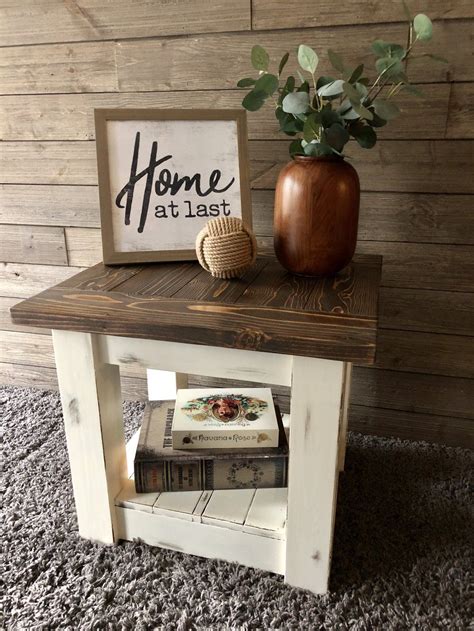 Farmhouse Style Chunky End Table Distressed In 2020 Farmhouse End