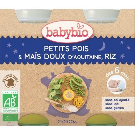 Pot Bebe Soir Petits Pois Mais Riz X G Mois Babybio Sedona Bio