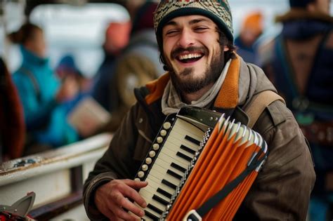 Premium Photo A Sailor Joyfully Playing An Accordion Or Guitar While