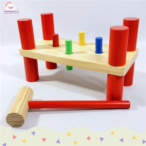 Jual Mainan Kayu Edukasi Balok Paku Montessori Hammer Toy Mainan