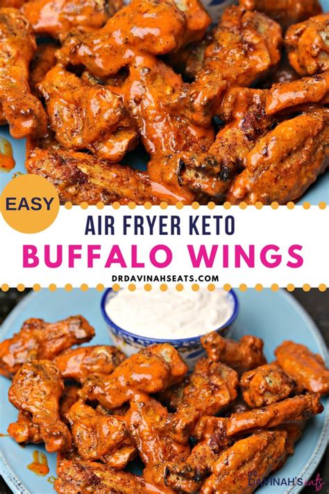 Air Fryer Keto Buffalo Wings On A Blue Plate