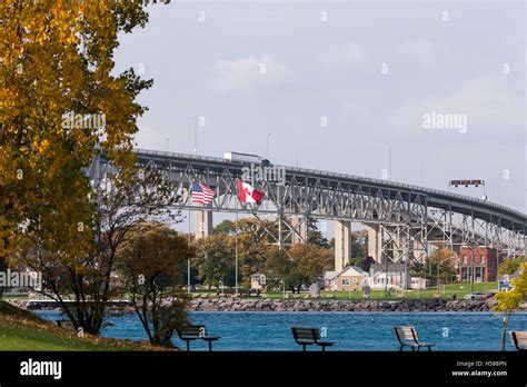 The Bluewater Bridge spanning the St. Clair River connects Sarnia ...