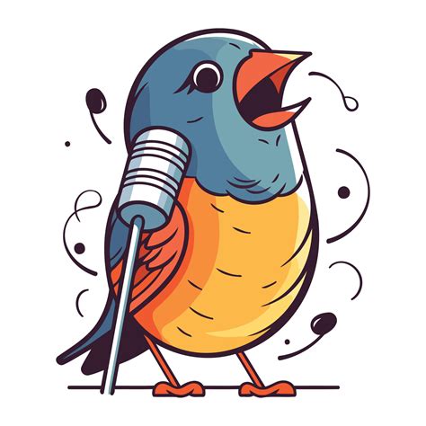 Funny bird singing with microphone. Vector illustration in cartoon ...