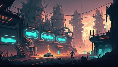 Entorno De Fondo D Cyberpunk City Para Un Juego M Vil Battle Arena