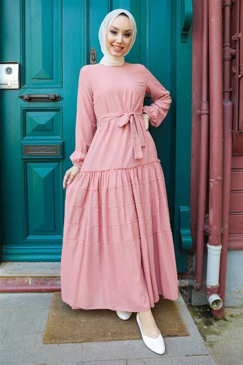 Salmon Pink Hijab Dress 4342smn Neva