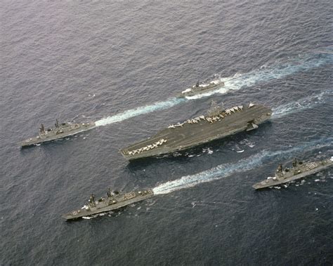 An Elevated Port Bow View Of The Nuclear Powered Aircraft Carrier USS