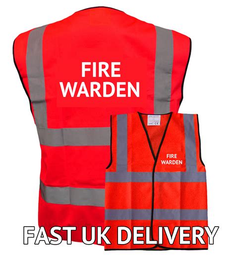 Red Hi Vis Safety Vest Waistcoat Pre Printed Fire Marshal Add Custom