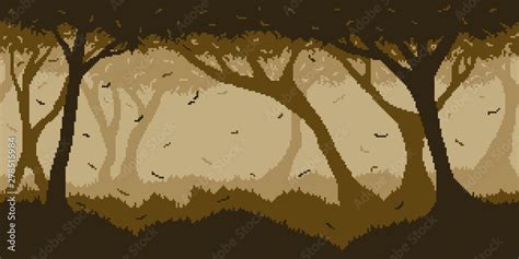 Autumn Spooky Night Forest Horizontal Seamless Pixelated Backdrop For 8 Bit Games Can Be Used