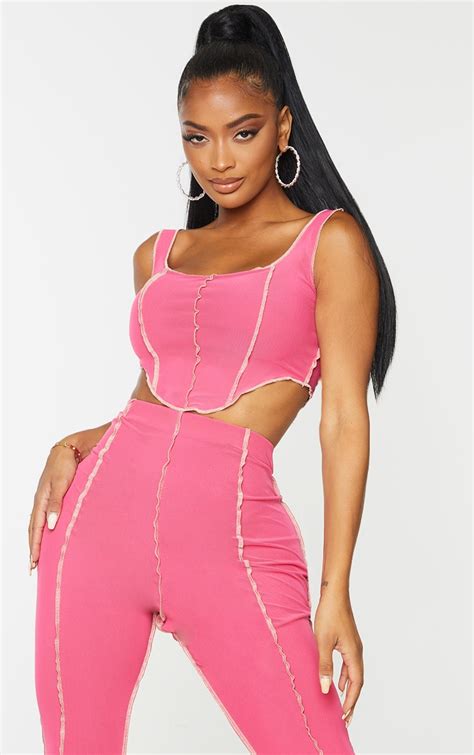 Shape Crop Top En Mesh Rose Flashy à Détail Coutures