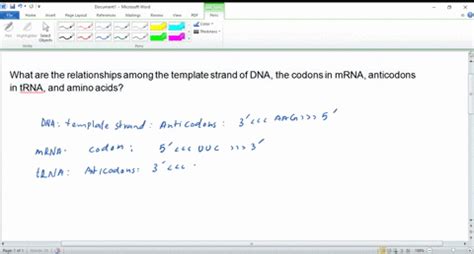 SOLVED:What are the relationships among the template strand of DNA, the codons in mRNA ...