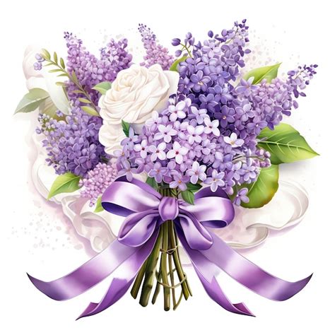 Premium AI Image Beautiful Lilac Flower Bouquet With Lace Ribbon