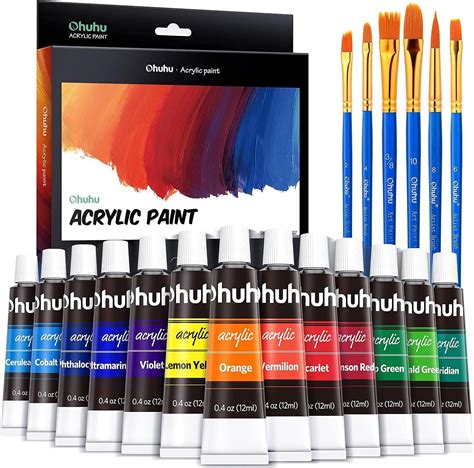 Ohuhu Acrylfarben Set 24 Reichhaltige Pigmentfarben 12ml 6