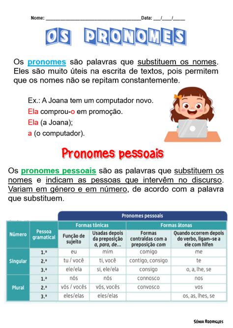 Ficha De Pronomes Pessoais