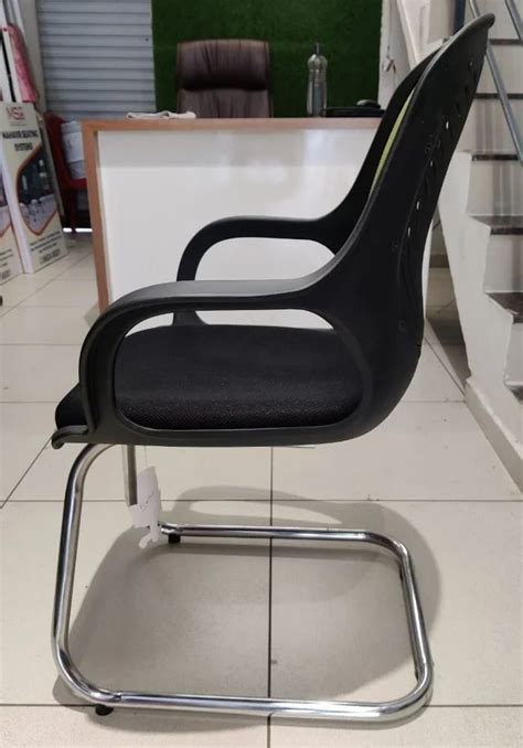 Stainless Steel Black Rexine Office Visitor Chair With Armrest At Rs