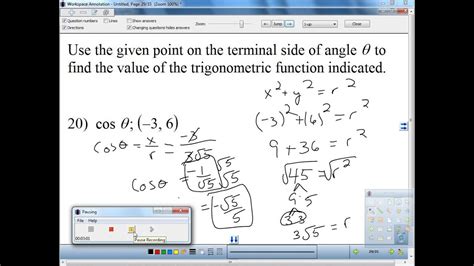 Given Point On The Terminal Side Of Angle To Find The Value Trigonometric Function Indicated