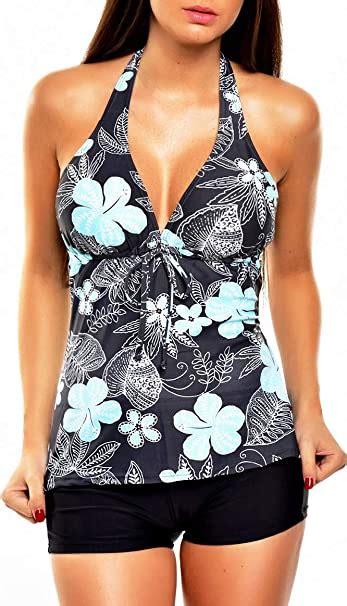 Octopus Neckholder Damen Tankini Set Mit Hotpants 2tlg Badeanzug Gr 40 52 F5537 Amazonde