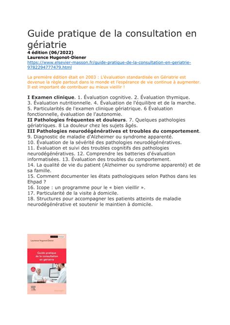 Pdf Guide Pratique De La Consultation En G Riatrie