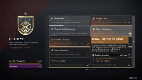 Ritual Of The Season Gilded Deadeye Triumph Destiny 2 Season 19