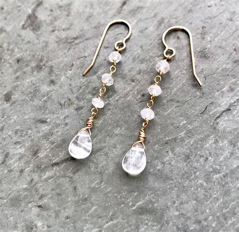 Moonstone Earring Silver Or Gold Moonstone Tear Drop Wire Wrapped