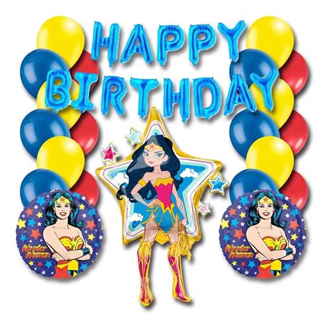 Paquete Globos Wonder Woman Mujer Maravilla Fiesta Metalico Meses Sin