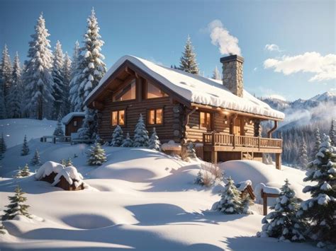 Premium Photo | Cozy Winter cabin nestled among snowy hills