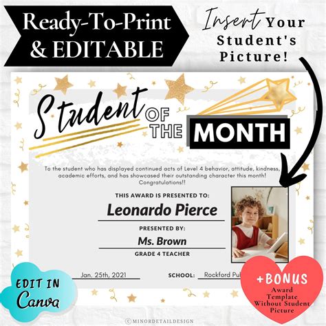 Teacher Of The Month Certificate Template