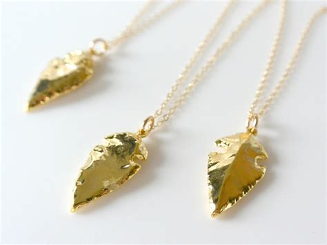 Gold Arrowhead Necklace Arrowhead Pendant Charm Long Etsy