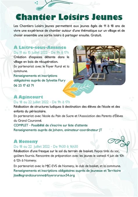 Programme Vacances T Foyer Rural De La Tre Sous Amance