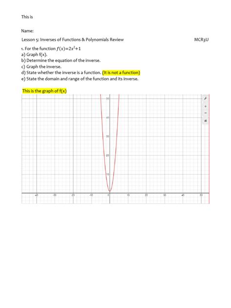 Lesson 5 Inverses Of Functions And Polynomials Review Pdf Function