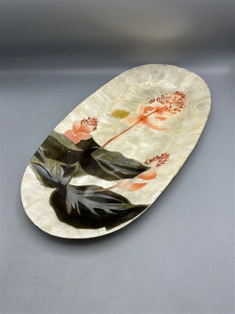 Vintage Tropical Capiz Shell Hand Painted Tray Phillipines 19 Etsy