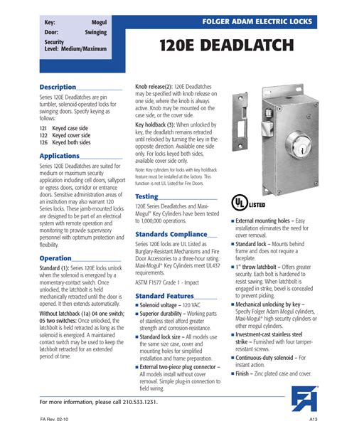 Southern Folger 120e Deadlatch User Manual 2 Pages Original Mode