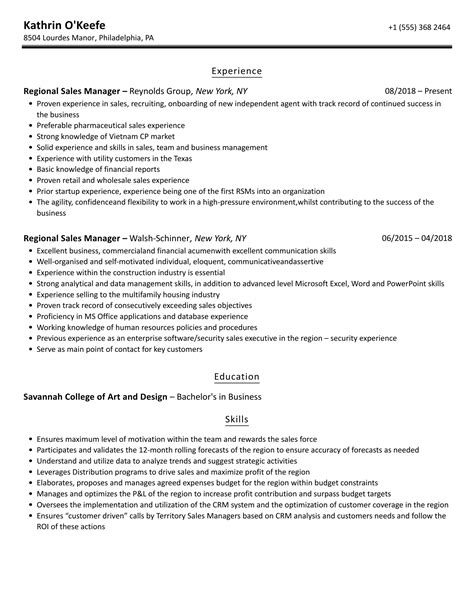 Regional Sales Manager Resume Samples Velvet Jobs