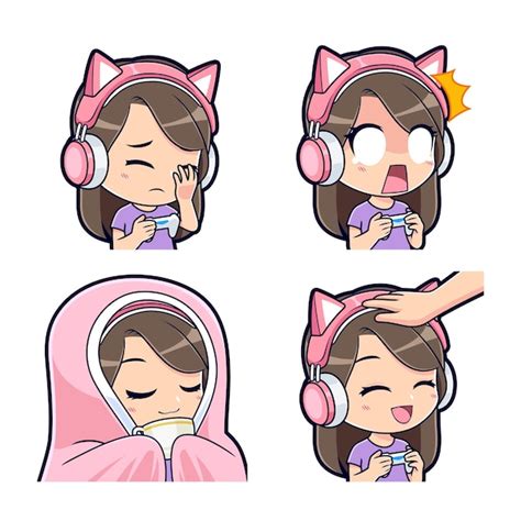 Premium Vector | Cute gamer girl cartoon icons badges and streamer Set ...