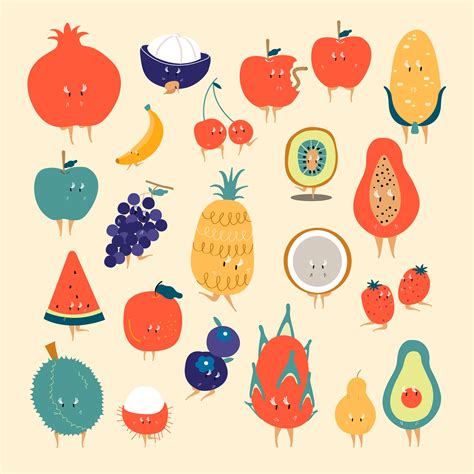 Tropical fruit cartoon characters vector set - Download Free Vectors ...