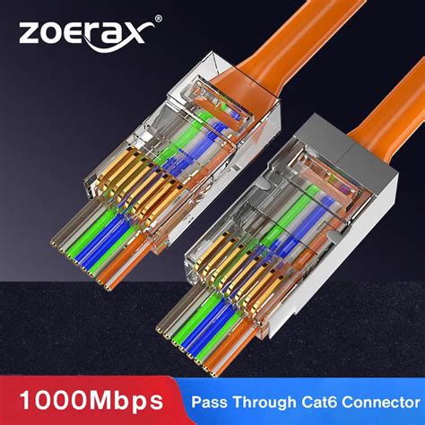 ZoeRax Pass Through RJ45 Connector Cat6 Cat6a 30u Gold Plated Shielded