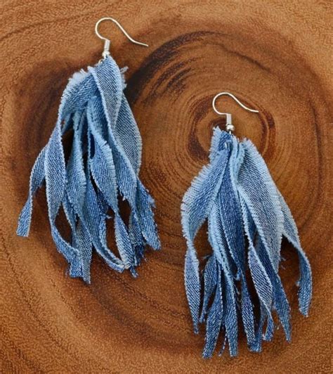 Denim Earrings Denim Jewelry Fabric Earrings Leather Jewelry Beaded