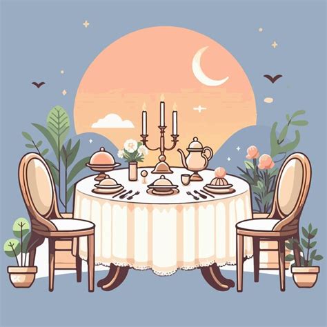 Dining Table And Chairs Outline Doodle Vector Illustration On White