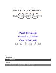 PAUTA SEMANA 2 FINANZAS I U1 TALLER PROYECTOS DE INVERSION S2 Pdf