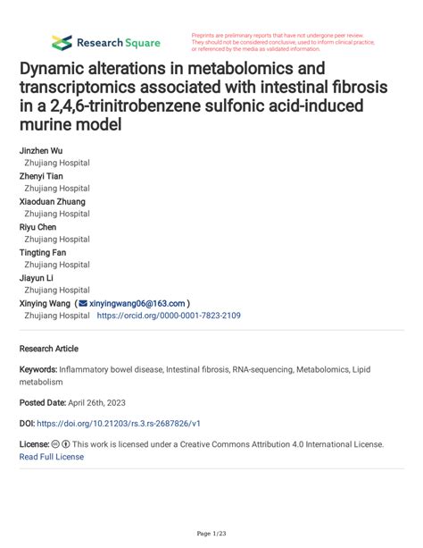 Pdf Dynamic Alterations In Metabolomics And Transcriptomics