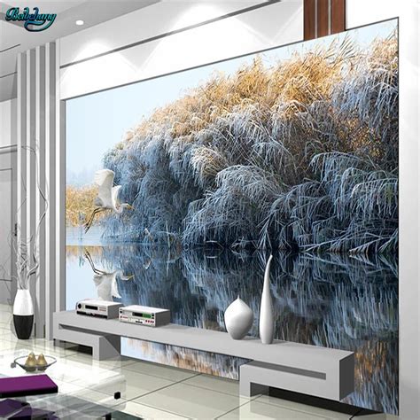 Beibehang Grote Aangepaste Behang Muur Zwaan Reed Water Reflectie