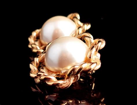 Vintage Givenchy Faux Pearl Clip On Earrings Gold Tone C1980s For