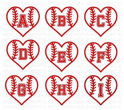 Baseball Softball Heart Monograms Svg Bundle Baseball Heart Svg