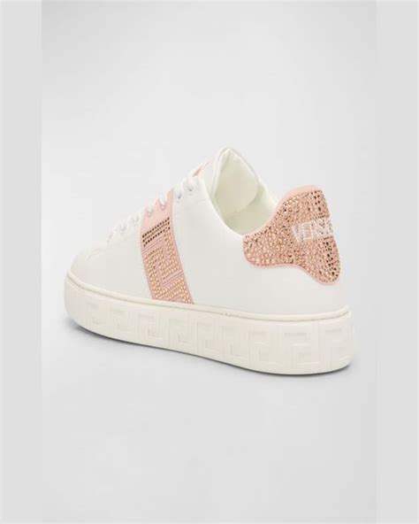 Versace La Greca Embellished Low Top Sneakers In Natural Lyst