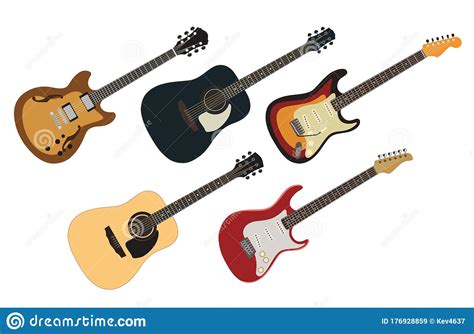 Set Of Different Types Of Guitars Isolate Stock Vector Illustration